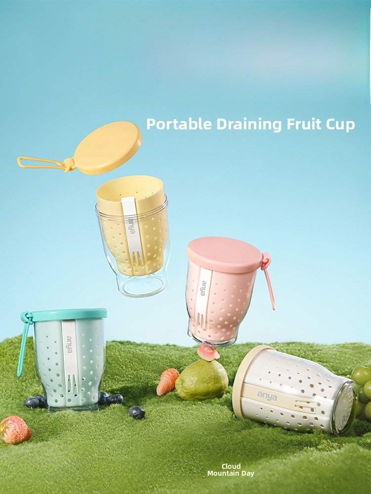 Food Snacks Online - Tragbarer Obstbecher mit Gabel für Outdoor-Bento-Boxen,