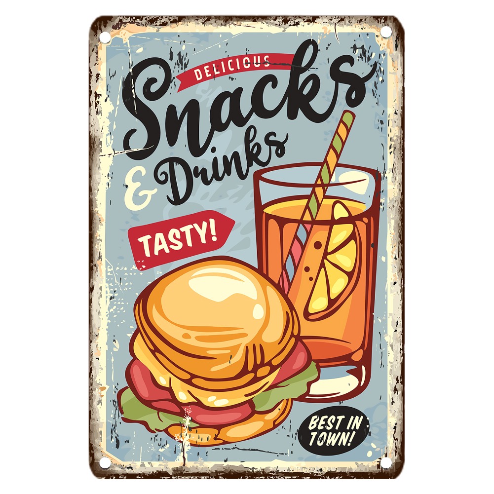Food Snacks Easy - Vintage-Metallschild für Lebensmittel, 30,5 x 20,3